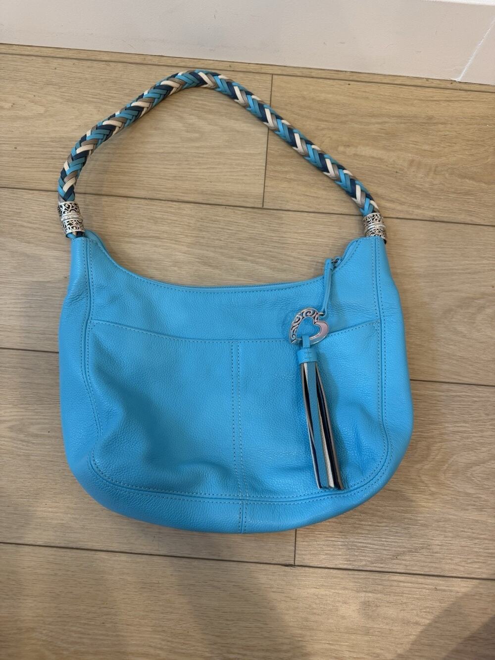 Brighton Barbados Leather Hobo Shoulder Handbag Braided Strap